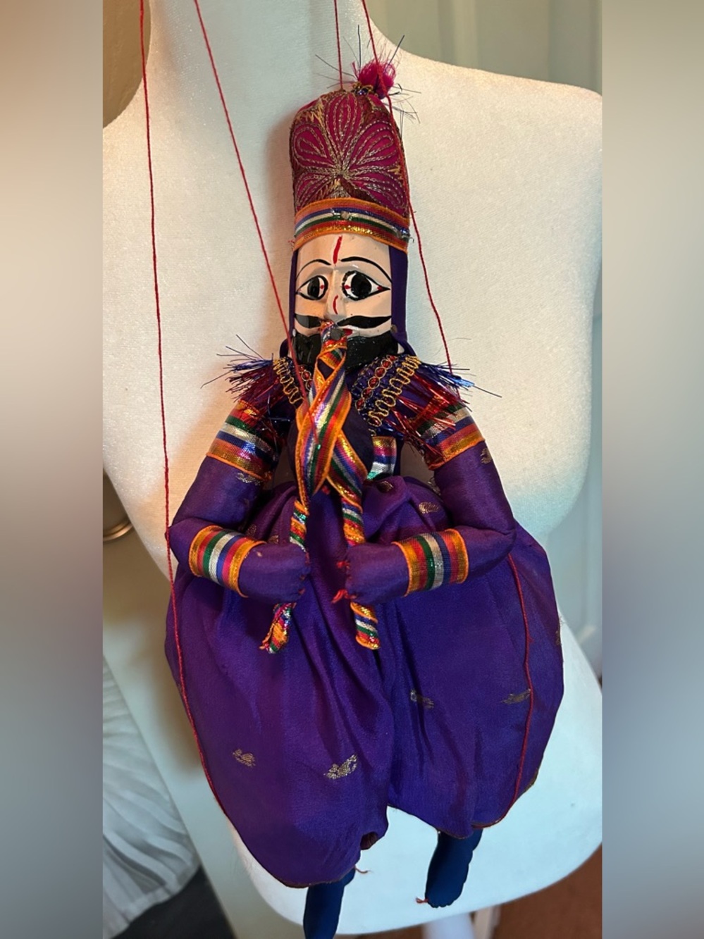 Handmade Purple Rajasthani String Puppet 12”